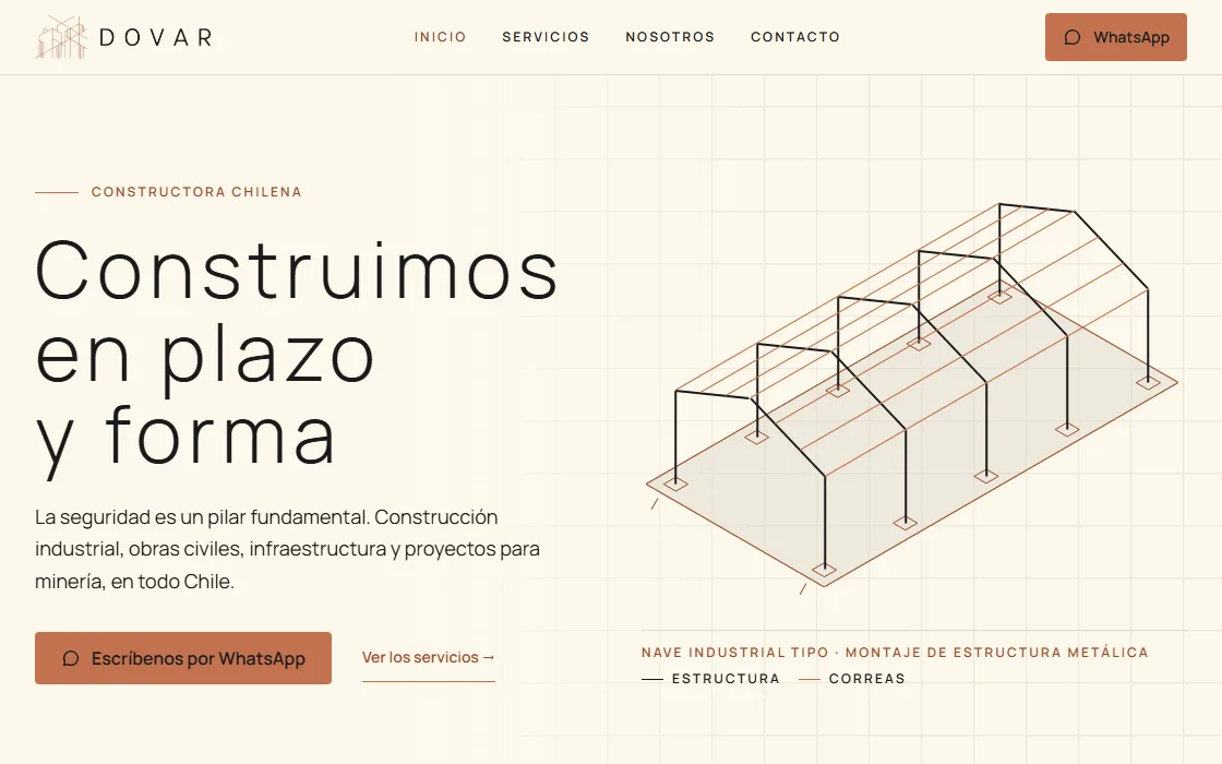 Portada del sitio de Dovar en computador