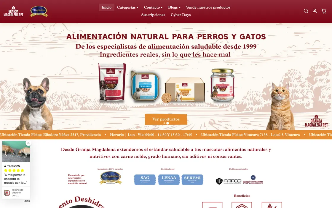 Portada del sitio de Granja Magdalena Pet en computador