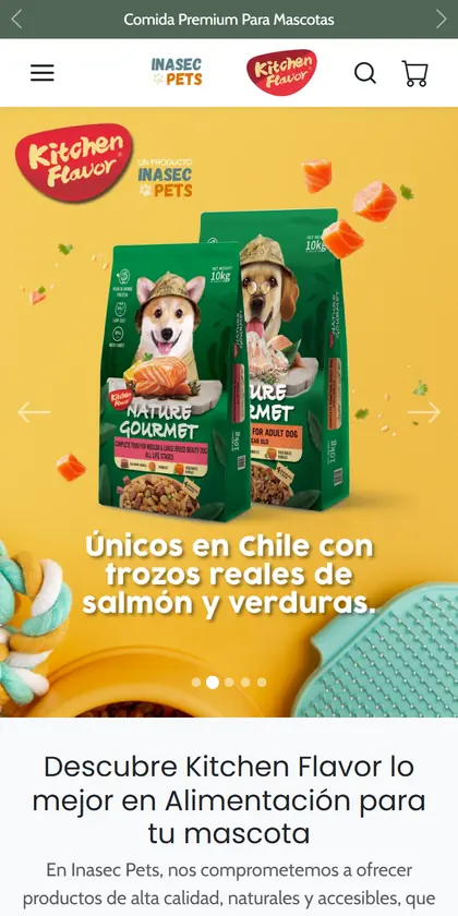 El mismo sitio de Inasec Pets visto en celular