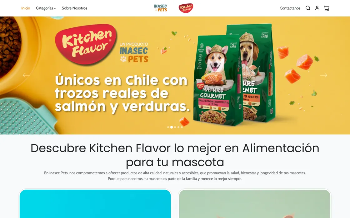 Portada del sitio de Inasec Pets en computador