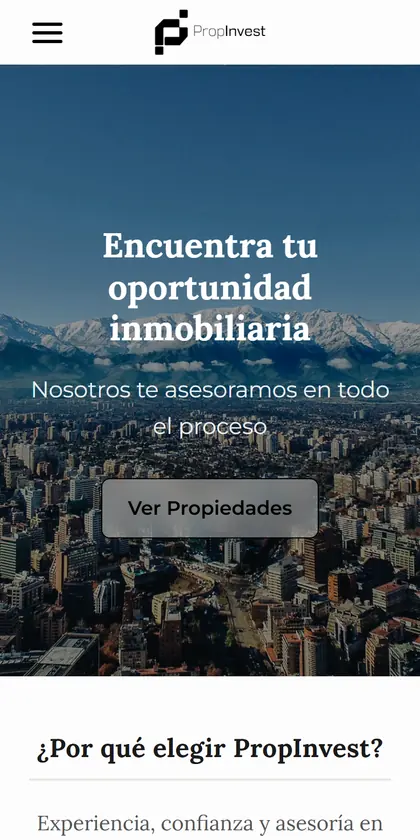 El mismo sitio de Propinvest visto en celular