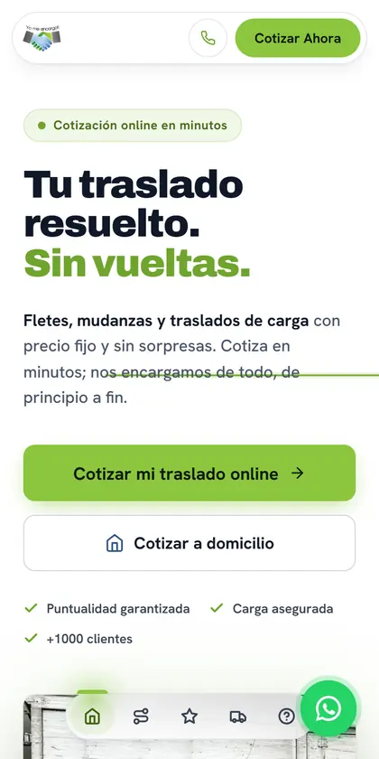 El mismo sitio de YoMeEncargo visto en celular